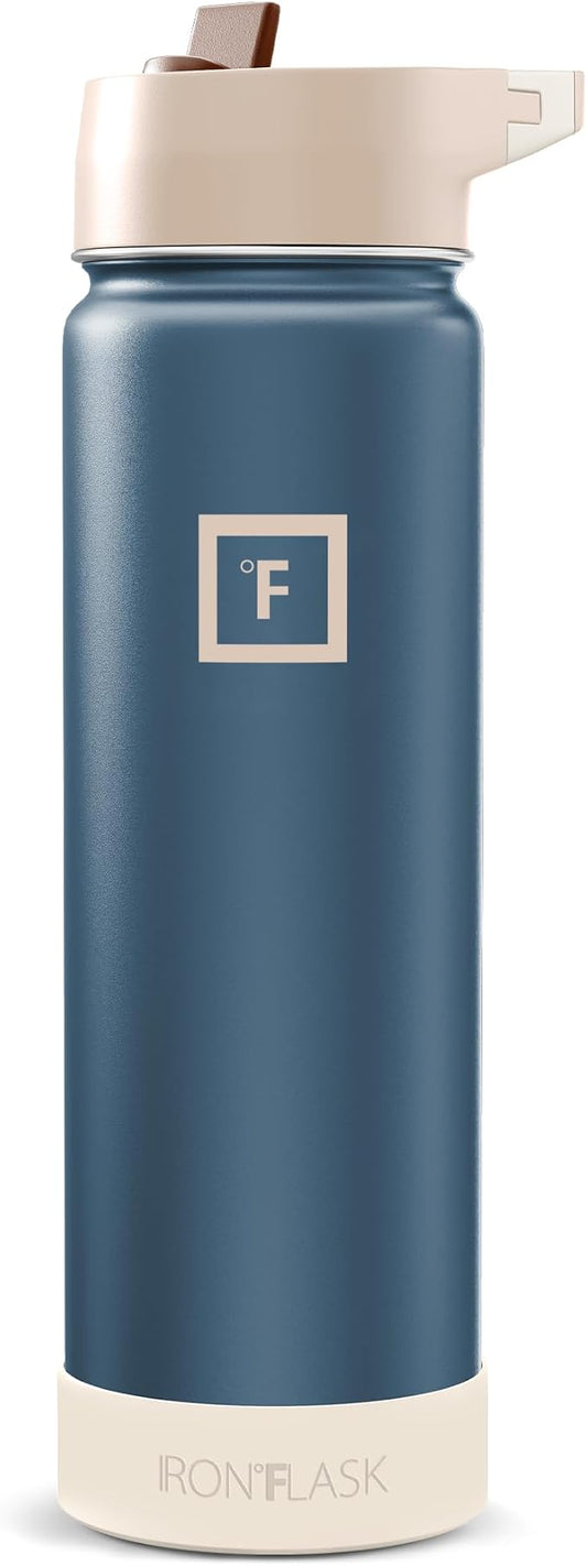 IRON °FLASK 24 oz Wide Mouth Water Bottle with Straw | Insulated Stainless Steel Sports Water Bottle with Leakproof Straw Lid - BPA Free, Cold 24 Hrs, Sweat Free (Desert Oasis)