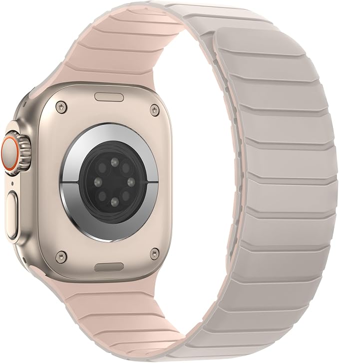 Tasikar Magnetic Bands Compatible with Apple Watch 49mm 46mm 45mm 44mm 42mm Soft Silicone Replacement Loop Wristband for iWatch Ultra 3 2 1 SE Series 11 10 9 8 7 6 5 4 3, Starlight-Pink