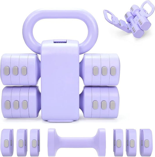 Adjustable 2-in-1 Convertible Kettlebell & Dumbbells Set, 4 in 1 Free Weights Dumbbell Set of 2, Each 2.2 3.3 4.4 5.5lb Quick Change Women Dumbbell Set for Home Exercise Training