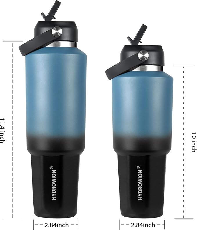 HYDROWION 32 oz Insulated Water Bottle, Car Water Bottle Holder - Double Wall Vacuum Insulated Travel Bottle with Straw Lid, Spout Lid and Flex Cap - Cold for 24H, Hot for 12H, Olive