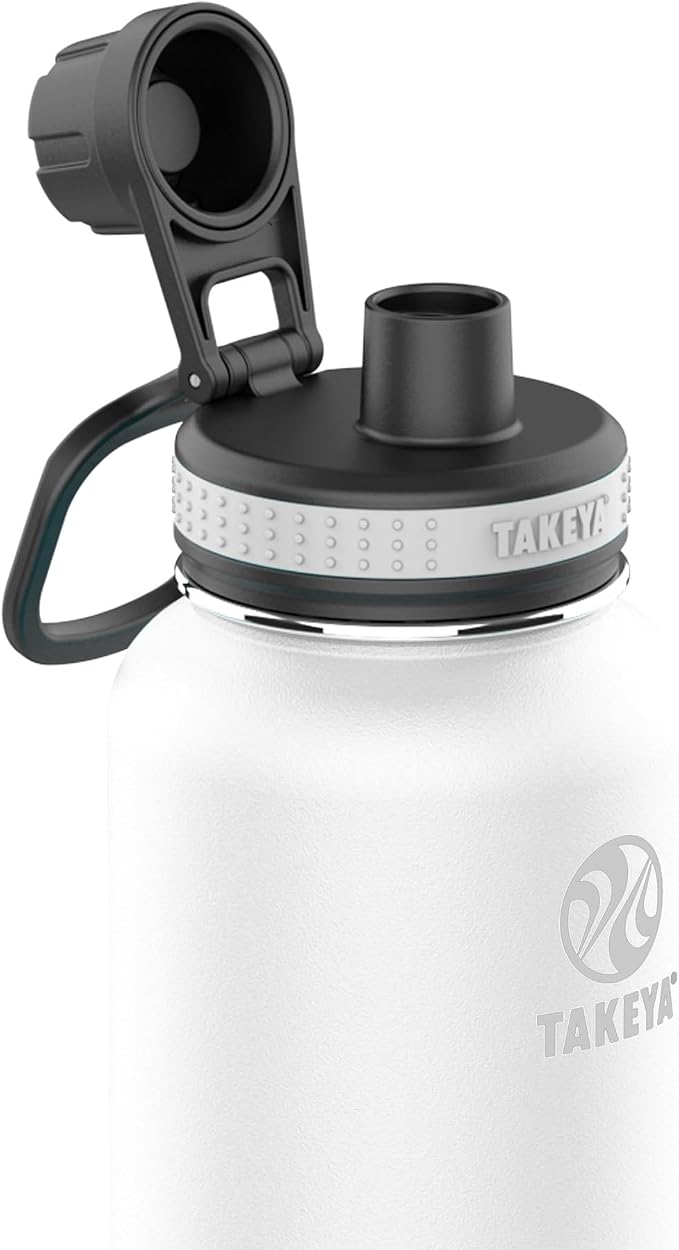 Takeya Originals 40 oz Vacuum Insulated Stainless Steel Water Bottle - Leakproof & BPA-Free Spout Lid - Keeps Drinks Cold 24 Hrs/Hot 12 Hrs - Double-Wall Design - Ideal for Active Lifestyles, White
