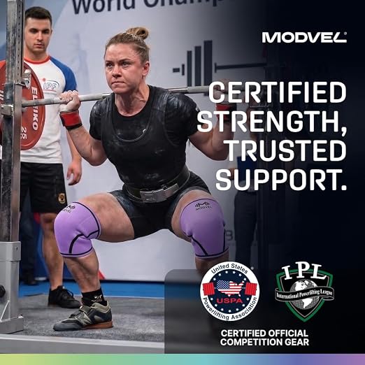 Modvel 7mm Neoprene Knee Sleeves for Men & Women Weightlifting & Powerlifting – Compression Knee Sleeve Support for Squats, Gym, Training – USPA, IPL Approved – X-Large Purple (Pair)
