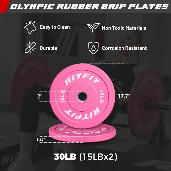 RitFit Barbell Weight Set - 4/6FT Olympic Barbell with Weight Plates (55-115LB Total) - Weightlifting Equipment for Squats, Curls, Deadlifts, Presses, Hip Thrusts