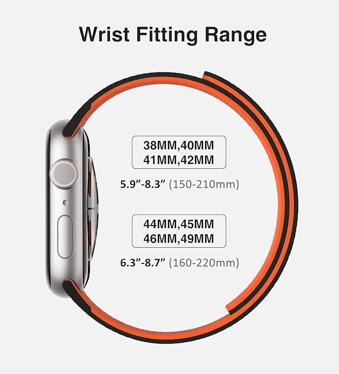 Magnetic Silicone Band Compatible with Apple Watch Band 42mm 41mm 40mm 38mm Series 11 10 9 8 7 6 5 4 3 & SE 3/2/1 Strong Magnetic Clasp, Waterproof & Adjustable (Black + Orange)