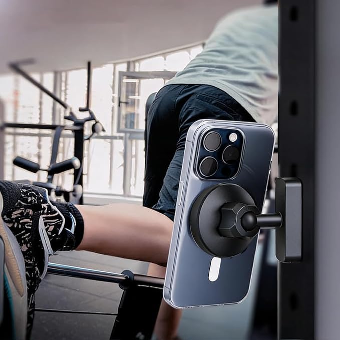 Magnetic Phone Holder for Gym Mirror | Dual-Sided 360° Adjustable Mount, Strong Suction Wall Mount, Hands-Free Workout Stand, All Smartphones Compatible