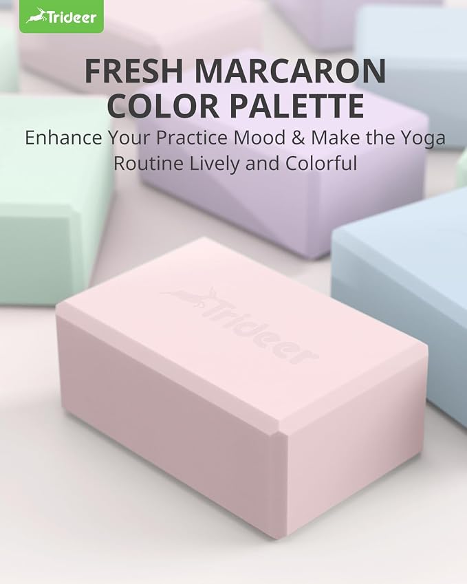Trideer Yoga Blocks 2 Pack, Soft Non-Slip Foam Blocks with Beveled Edges for Alignment and Stretching in Yoga, Pilates, and Dance - Supportive, Lightweight, Odor Resistant, Latex-Free
