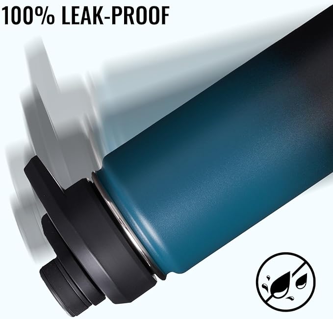 Fijinhom Insulated Water Bottle with Handle, 304 Stainless Steel Water Bottles with Wide Mouth, Double Wall Vacuum Sports Water Bottle, BPA Free, Keep Cold and Hot, 24 Ounces, Blue&Black