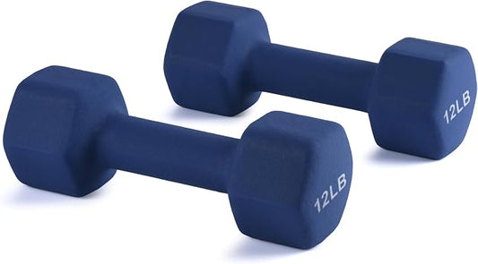 Portzon Dumbbells Neoprene with Non Slip Grip weight for Total Body Workout Compatible with of 2 Set,1-15 LB, Anti-Slip, Anti-roll, Hex Shape
