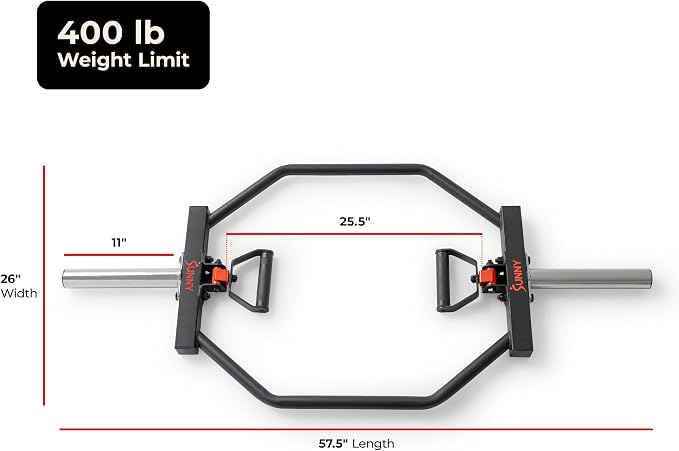 Sunny Health & Fitness Olympic Hex Trap Bar for Deadlifts, Home Gym Barbell | Fits 2" Olympic Plates, Diamond Knurled Grips, Deadlift Squat Shrug Farm Walk, Targets Legs Glutes Back Core & Grip
