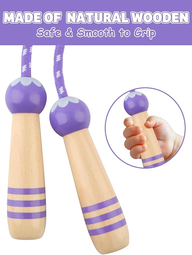 Jump Rope for Kids, Lorvain Adjustable Skipping Rope | Kids Jump Ropes with Wooden Handle for Girls Boys, Weighted Jumping Ropes for Fitness Workout Exercise Outdoor Fun Activity