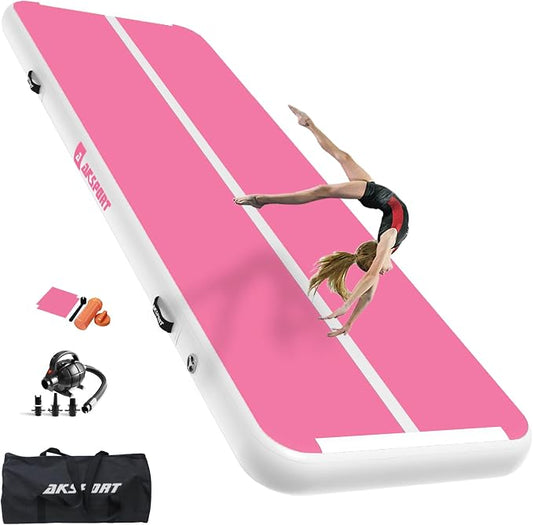 AKSPORT Gymnastics Air Mat Tumble Track Tumbling Mat Inflatable Floor Mats with Air Pump for Home Use/Tumble/Gym/Training/Cheerleading/Parkour/Beach/Park/Water