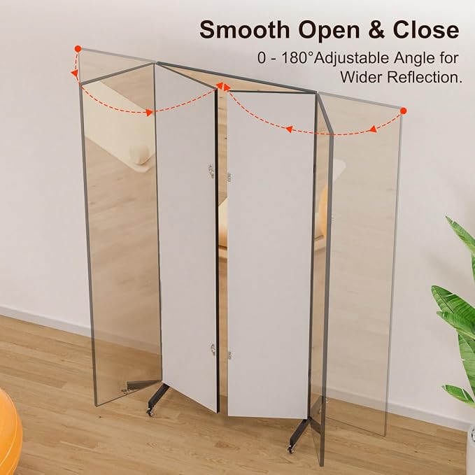 Full Length Mirror with 360° Wheels, 63" x 71" Foldable Floor Mirror with Nano-Tech Shatterproof Film - Ultra-Large Mobile Mirror for Home Gym, Dance Studio & Commercial Spaces (Sliver)
