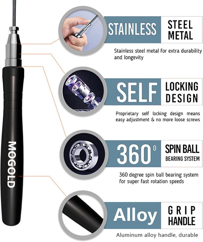 Speed Ropes Jump Rope For Men/Women-Tangle-Free-Self-Locking Screw-Free Design