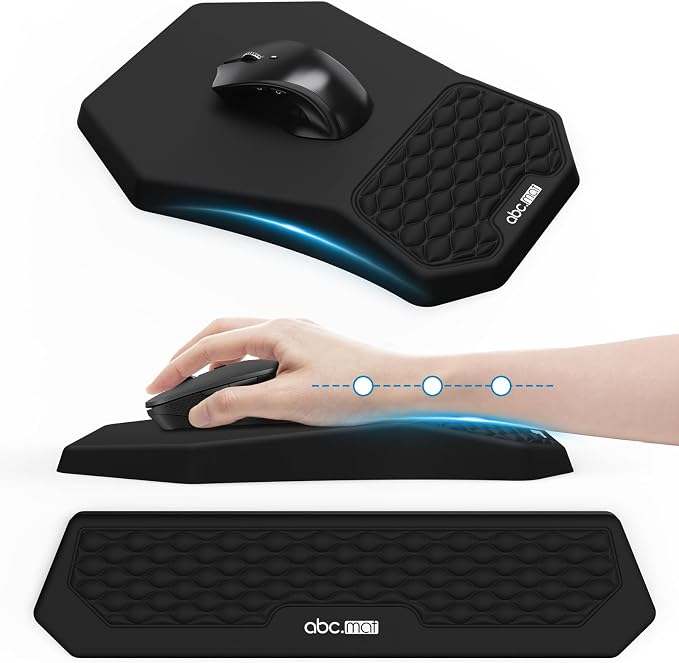Ergonomic Mouse Pad Wrist Rest and Keyboard Wrist Rest Support Set | Massage Design Mousepad for Carpal Tunnel Pain Relief, Memory Foam, Non-Slip PU Base for Computer Desk, Black