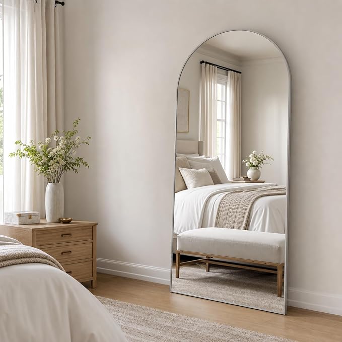 Arched Full Length Mirror 69"x25" Leaning Hanging Decor Silver | Standing Body Mirror with Aluminum Frame for Bedroom Cloakroom Living Room Make-up Gift
