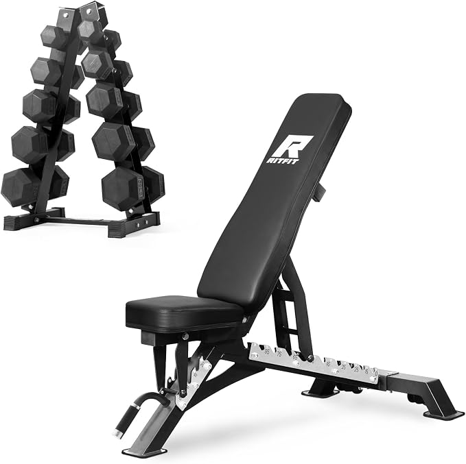 RitFit Rubber Coated Hex Dumbbell Weights Set for Home Gym | Cast Iron Core, Anti-Slip Knurled Chrome Handle, Hexagon Anti-Roll, Heavy-Duty Dumbbell Set for Strength Training