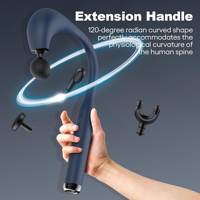 Massage Gun Deep Tissue with Extended Handle Revolutionary U-Shaped Back Massager,Body Massager for Neck,Shoulder,Leg(Dark Blue)