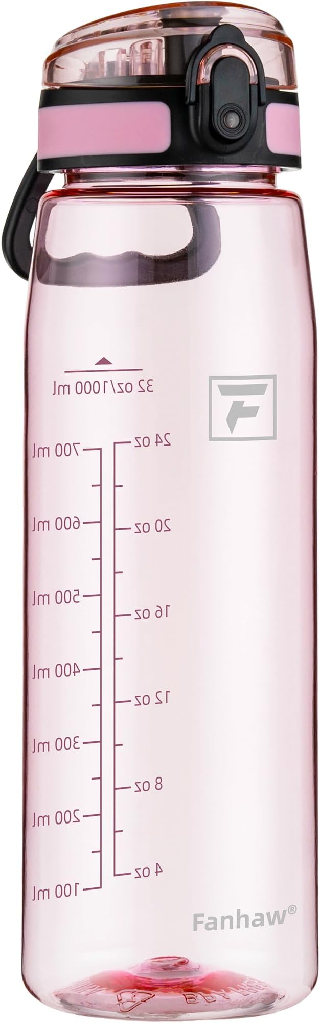 Fanhaw 32 oz Clear Plastic Water Bottle, BPA Free Leakproof Tritan Sports Water Bottle with Chug Lid, Wide Mouth Reusable Bottle for Gym, Travel, School & Office (Cherry Blossom)