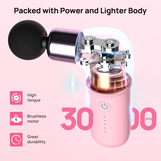 Super Mini Massage Gun Deep Tissue, Percussion Muscle Massager | Compact Sports Travel Massage Gun, FSA Eligible Portable Massager Gun for Her Him, Handheld Massager Gun HSA Eligible Pink
