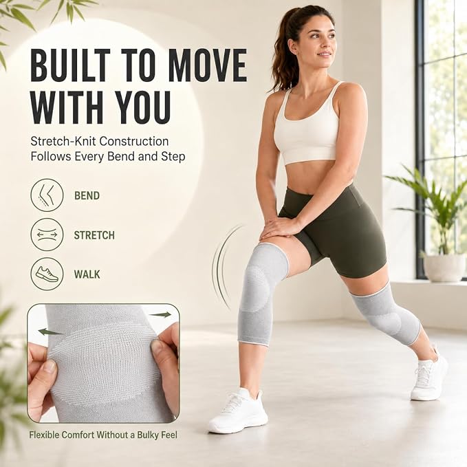 Bamboo Compression Knee Sleeves for Men and Women—Bamboo charcoal blend material provides soothing warmth and joint stability; offers moderate compression, suitable for daily activities