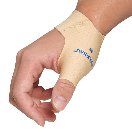 Velpeau Thumb Compression Sleeve for Tendonitis (Pack of 2), Seamless Technology, Gloves Wraps for Arthritis Pain Relief for Women & Men, Splint Liner, Fits Both Hands (Khaki, Short Version, M)