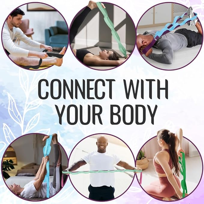 TECEUM Stretching Strap with 10 Loops for Physical Therapy & Rehab | Non-Elastic Yoga Stretch Band for Hamstring, Leg, Hip & Knee Rehab, Pilates, Flexibility & Mobility Exercises for Men & Women
