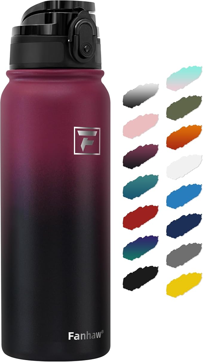 Fanhaw 20 oz Insulated Stainless Steel Water Bottle with Anti-Dust Chug Lid, Leakproof Vacuum Metal Everyday Use Bottle for Kids, Teens & Adults, Back to School Essentials (Red Black)