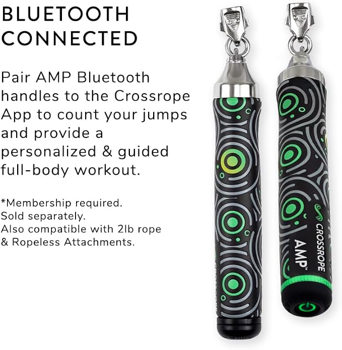 Crossrope AMP Smart Jump Rope Set with Interchangeable Weighted Ropes | Bluetooth-connected handles with 1/4, 1/2 & 1 lb ropes for app-guided cardio, HIIT, and strength workouts. Membership Req.