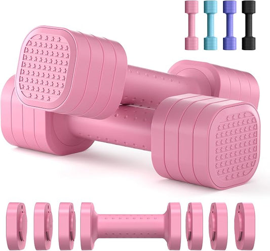 Zempox Hand Weights for Women at Home 2-5 lb Light Adjustable Dumbbells Set | Adjustable 2-5 lb(A Pair 4lb 6lb 8lb 10lb), 4-in-1 Design, TPU Soft Grip, Quick Weight Change, Compact for Home, Gym, Office