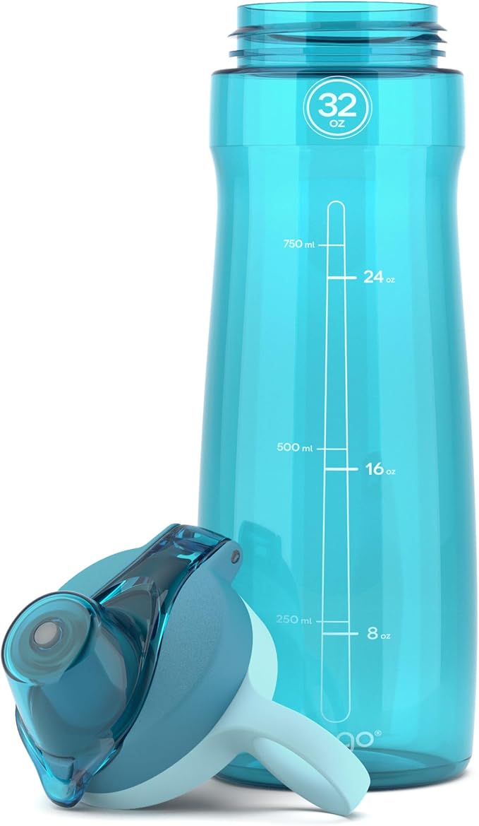 Pogo BPA-Free Plastic Water Bottle with Chug Lid, Blue Atoll, 32 oz.