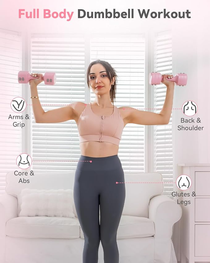 2-in-1 Adjustable Dumbbell & Kettlebell Set for Women (1.1-12.1 lbs), Quick-Change Free Weights for Home Gym, Pilates & Full Body Workout