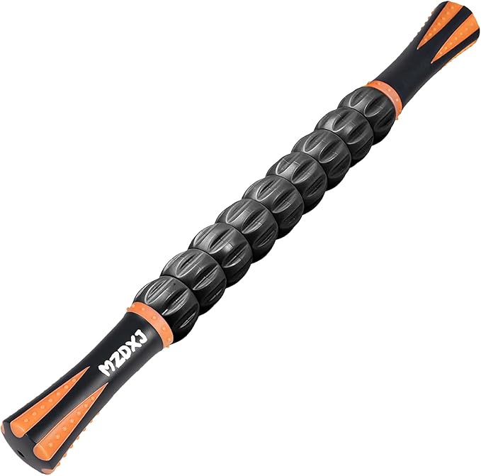 Muscle Roller Massage Roller Stick- Deep Tissue Fascia Blaster for Myofascial Pain Relief, Lymphatic Drainage & Body Sculpting, Handheld Physical Therapy & Recovery Tool (Orange Black)