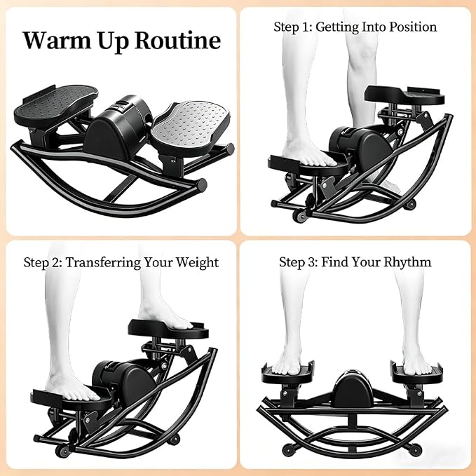 Rocking Stepper for Exercise at Home Portable Lateral Rock Stepper from Side to Side with Resistant Bands and Non-Slip Mat - Black