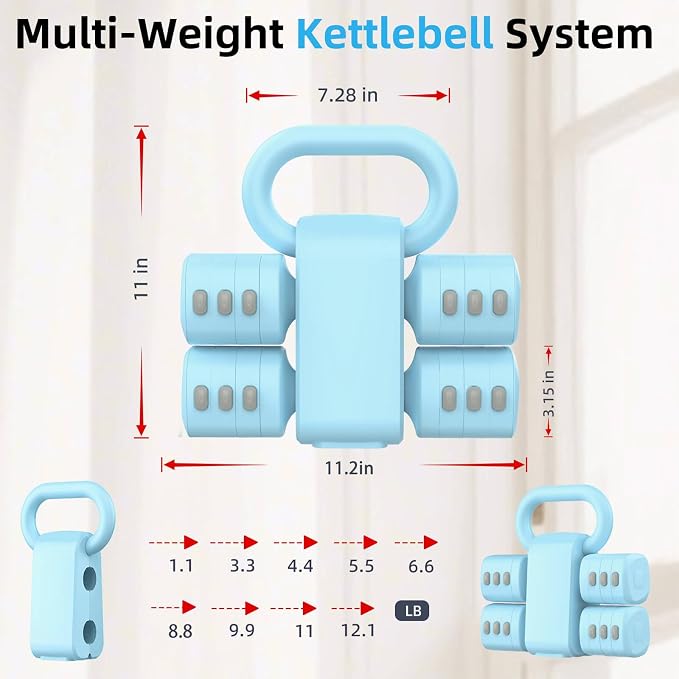 2-in-1 Adjustable Dumbbell Set, 4-Level Weights for Women | Convertible Dumbbell & Kettlebell, Adjustable 2.2-5.5lb Each, Quick-Change Button, Compact for Home Gym, Office & Outdoor