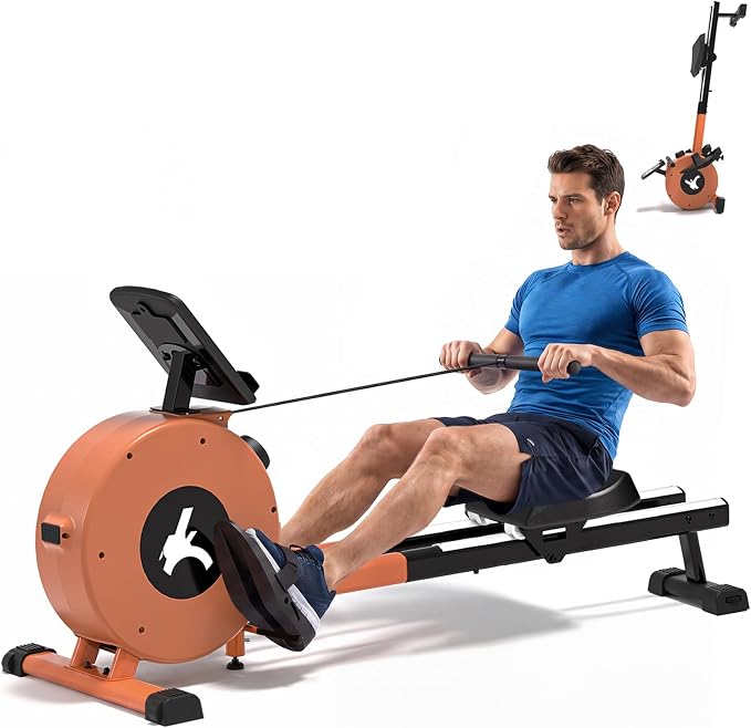 Rowing Machines Foldable for Home, Magnetic Rowing Machine with 16-Level Quiet & Smooth Resistance, Dual Slide Rail, LCD Monitor & APP Supported Fitness Rowing Machine, Max 350lbs Weight Capacity