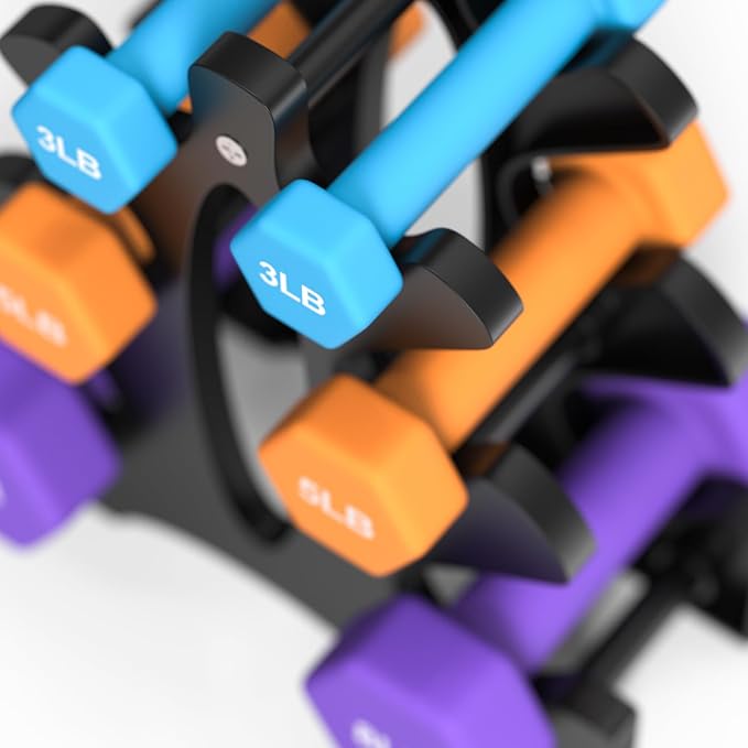 Portzon Dumbbells Neoprene with Non Slip Grip weight for Total Body Workout Compatible with of 2 Set,1-15 LB, Anti-Slip, Anti-roll, Hex Shape