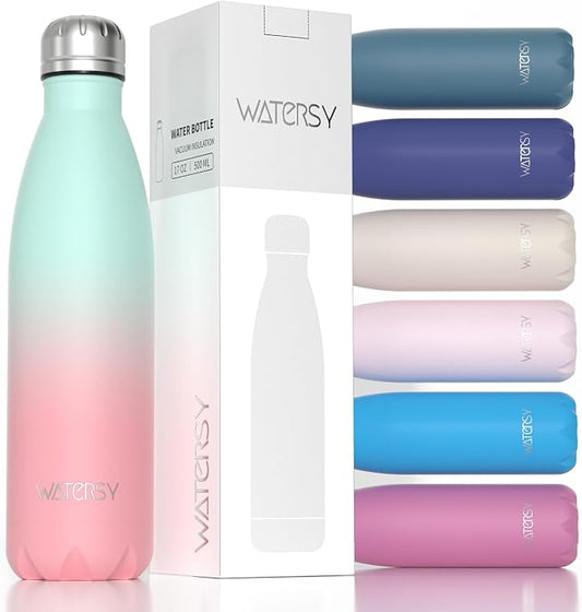 WATERSY Stainless Steel water bottles,17oz/500ml Insulated Water Bottle | Gradual Pink metal water bottle Keeps Drink Cold and Hot,BPA Free kids water bottles for School,Gym,Travel,Sports