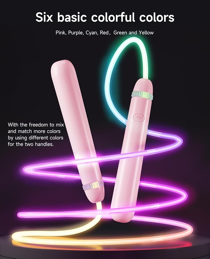 LED Jump Rope for Kids, Glow in The Dark Fun Fitness Gift | Rechargeable, 180-day battery, 9.2ft for ages 6+, colorful LED modes, birthday gift, outdoor fun