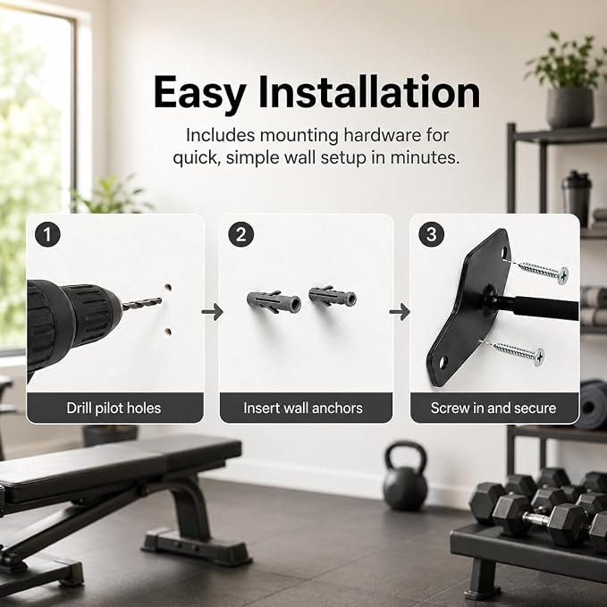Heavy Duty Yoga Mat Holder Wall Mount & 2 Clip - for All Yoga Pilates | Yoga Mat Holder, Hanging Exercise Mat Storage Rack for All Fitness Mats, Space Saving(<20 lbs)