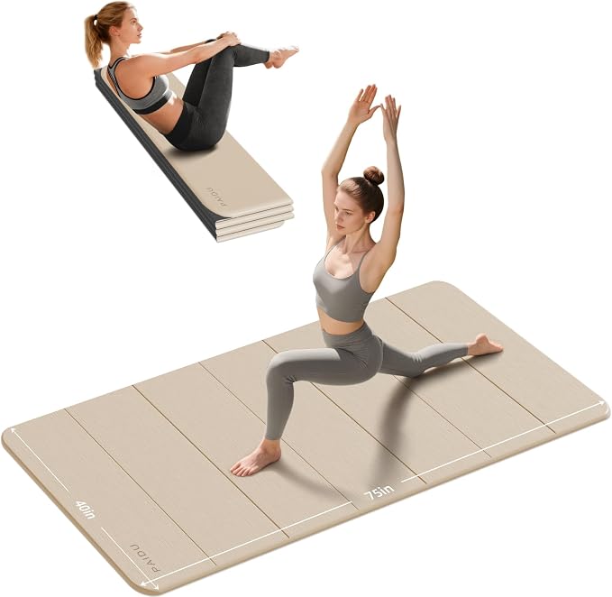 PAIDU Foldable Yoga Mat (10MM) 75‘’x40‘“ Quick Fold，Easy Storage | TPE Non-Slip Design, Ea Extra Long/Wide for Indoor Yoga, Pilates and Outdoor Travel Workouts