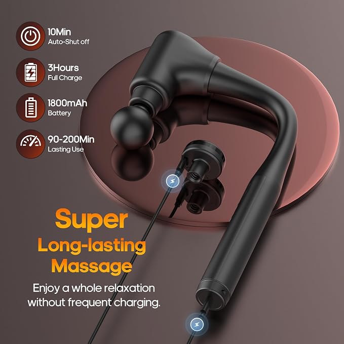 AERLANG Massager Gun with Heat Massage Gun with Extension Handle Fathers Day Gift for him Dad Back Massager Deep Tissue Muscle Massager Portable Percussion Massage Gun 10 Speeds& 7 Massage Heads | Muscle Massage Gun with Extension Handle Silent brushle...