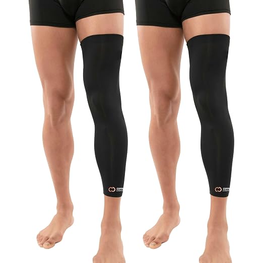 Copper Compression Leg Compression Sleeve - Copper Infused Knee Stabilizer Brace for Running, Meniscus Tear, ACL, MCL, Arthritis, Joint Pain Relief - Thigh & Calf Support for Men & Women - Black - XL 2 Pack