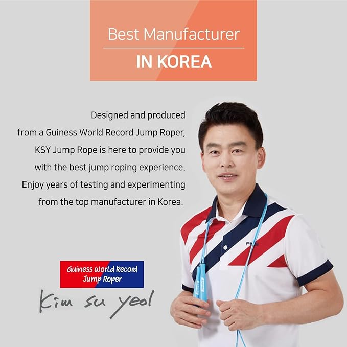 Skipping Jump Rope for Fitness Workout - Light Weight, Adjustable, Tangle Free, Excellent line control for Cardio Boxing, CrossFit, Training Exercise All Ages and Gender ( Special Luxury, KA-220, Made in Korea)
