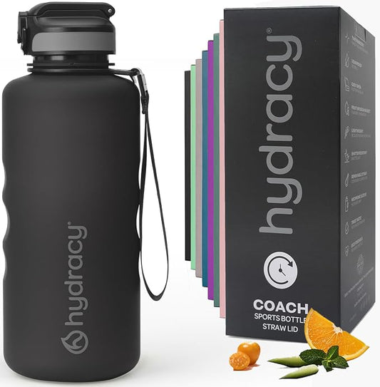 Hydracy 2L Large Water Bottle, Shatterproof, BPA Free Tritan Plastic, Leakproof, Zero Condensation, With Detachable Carry Strap, Spillproof Lid, Convenient Silicon Spout, Ideal for Gym, Yoga | Leakproof,BPA Free,No Sweat Neoprene Sleeve,Carry Strap,Dai...