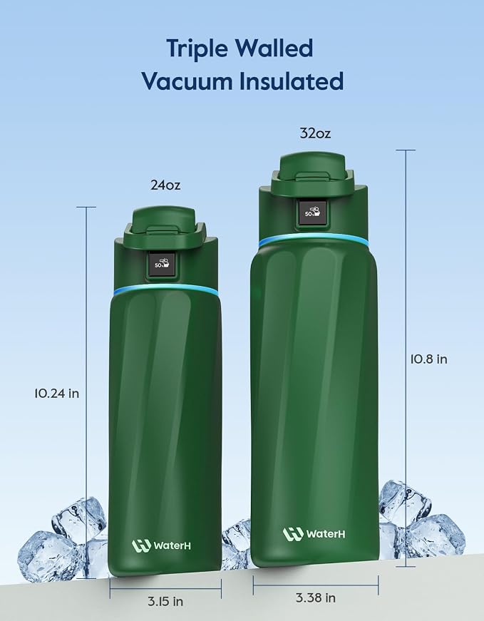 WaterH BOOST Smart Water Bottle Tracker with Reminder to Drink Water, 24oz | BPA-Free Double Wall Vacuum Insulated Stainless Steel, Leakproof, Smart App Tracking, Fits Cup Holders, Wide Mouth for School