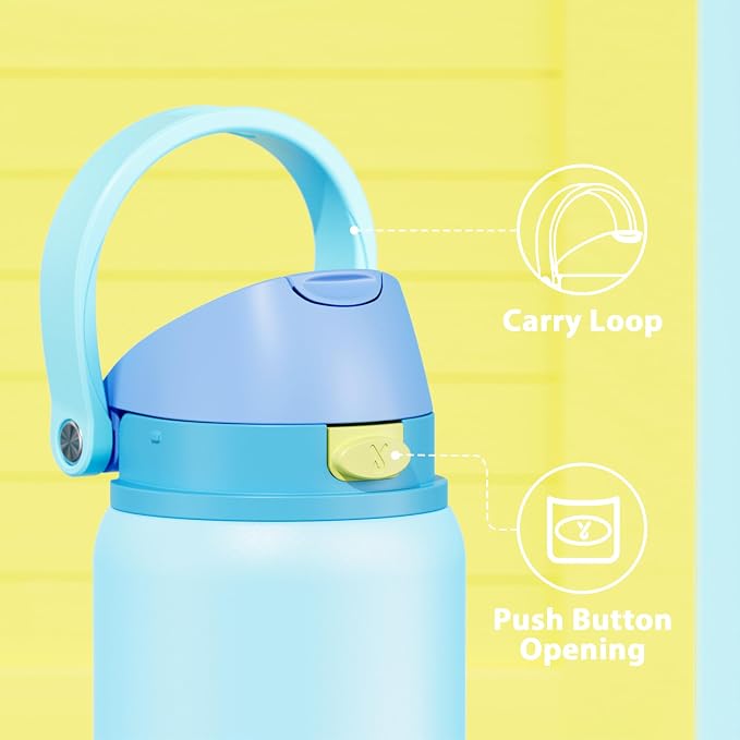 32 oz Insulated Water Bottle for Men: Meoky Stainless Steel Water Bottle with 2-in-1 Straw and Spout Lid - Leak Proof, Cold for 24 Hours, Protective Silicone Base, BPA-Free for Sports Gym, Azure