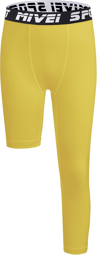 MIVEI One Leg Compression Tights Youth Boys Basketball Leg Sleeve | Kids Compression Pants Girls' Single Leg Tights 3/4 Leggings for Baseball Softball Soccer Running Football, Sports Base Layer