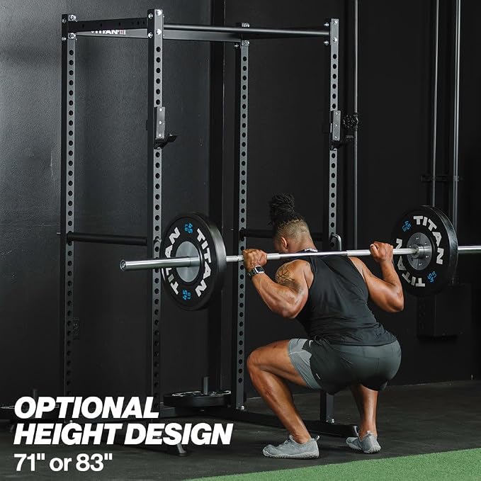 Titan Fitness T-2 Series Short Power Rack, Skinny Pull Up Bar, Pin and Pipe Safeties, Standard J-Hooks, for Home Garage Gym Weightlifting and Strength Training