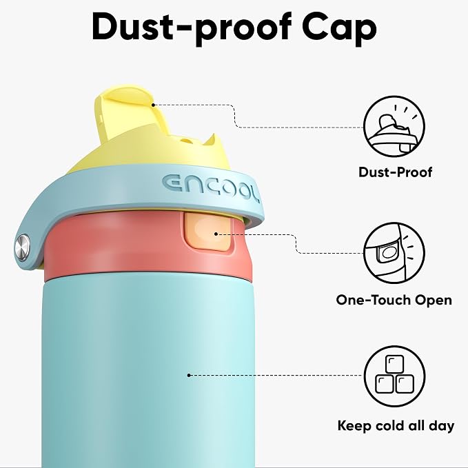 ENCOOL Leakproof Insulated Water Bottle with Straw Dual-Sip Water Bottle Bag-Safe Design for Work, Commute & Gym – Keeps Drinks Cold All Day, 40 oz, Orange-Reef Blue