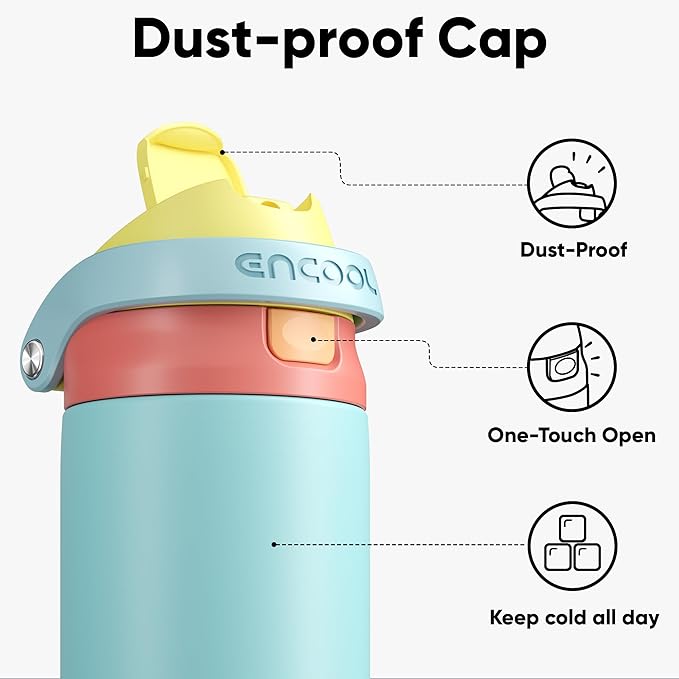 ENCOOL Leakproof Insulated Water Bottle with Straw Dual-Sip Water Bottle Bag-Safe Design for Work, Commute & Gym – Keeps Drinks Cold All Day, 32 oz, Orange-Reef Blue